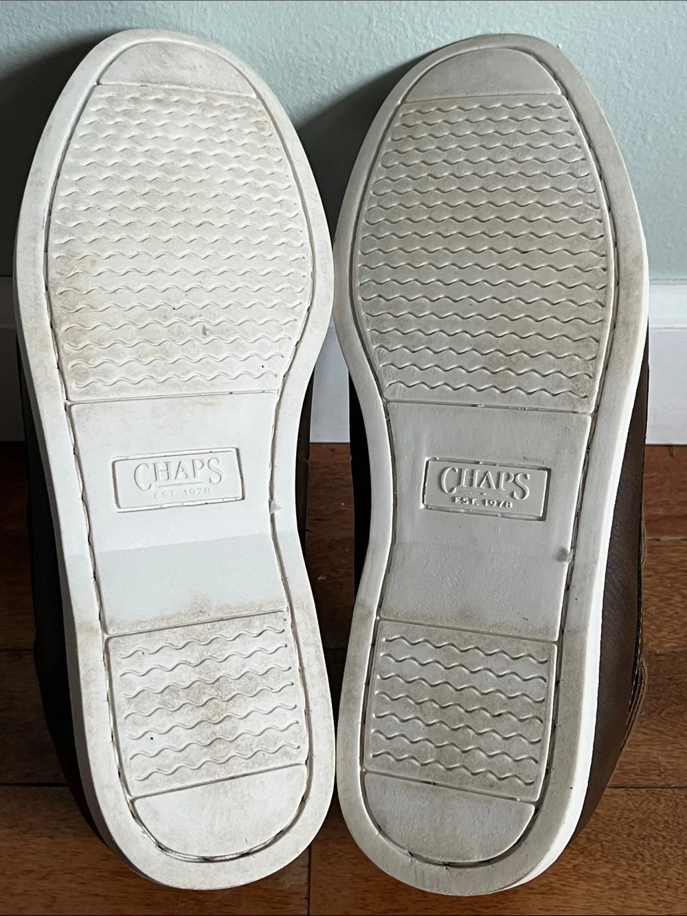 Chaps Benny Boat Shoes Men's 9 Brown Lace Up Deck Casual Loafers White Sole